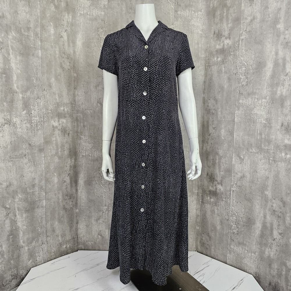 Mod Ref Size S Black White Small Polka Dot‎ Shirt Dress Casual Midi Short Sleeve